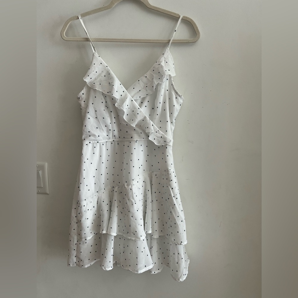 Japna White Polka Dot Ruffle Romper Size M Sleeveless Tiered Hem Summer Casual - Picture 4 of 5
